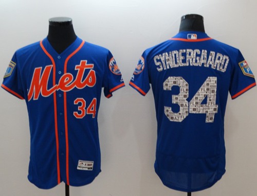 Mets #34 Noah Syndergaard Blue 2018 Spring Training Authentic Flex Base Stitched MLB Jersey